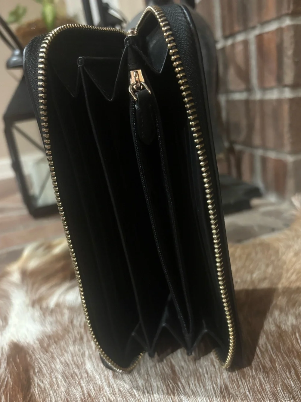 kate spade Black Saffiano Gold Logo Wallet